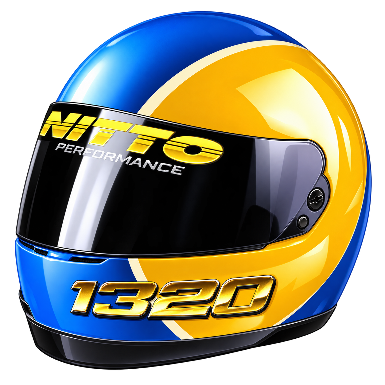 Blue and gold racing helmet